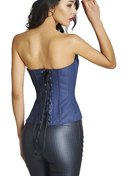 Denim Corsets with 2 Pocket and Button Embellish