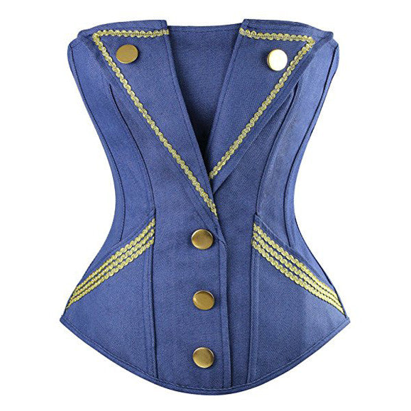Denim Corsets with 2 Pocket and Button Embellish