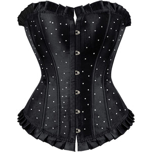 Fashion Sparkle Rhinestone Ruffle Trim Overbust Bustier Corset