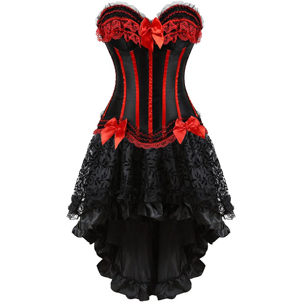 Gothic Striped Corset with Fluffy Pleated Layered Tutu Skirt