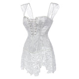 Gothic Burlesque White Corset Dress Lace Skirt With Zipper Back