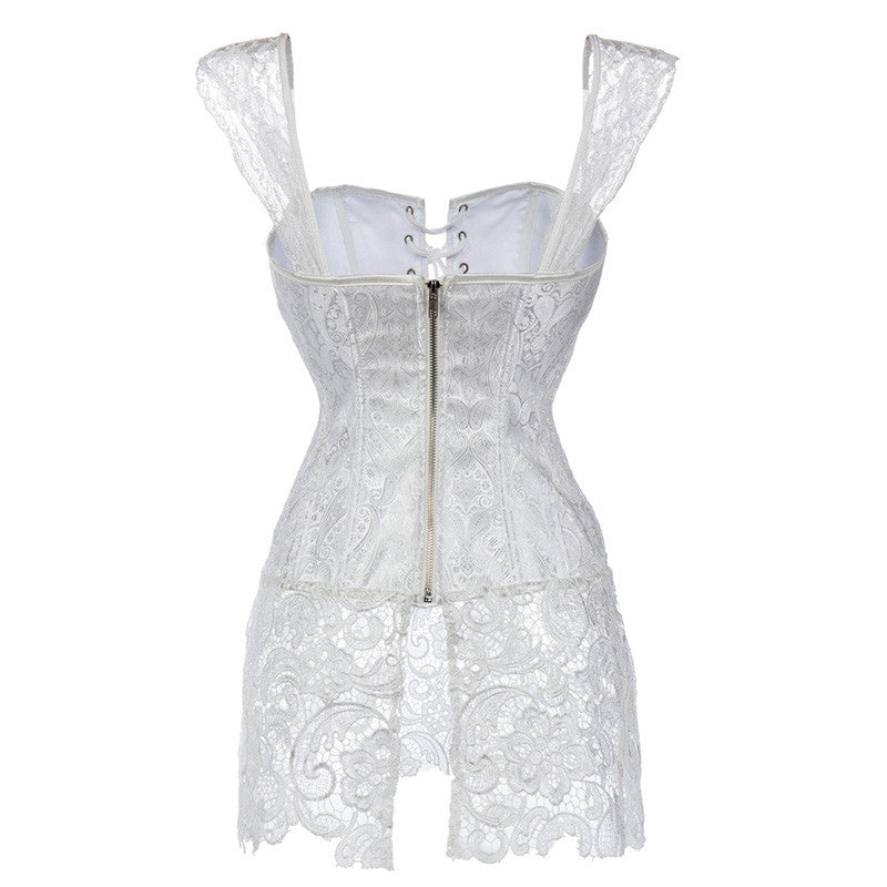Gothic Burlesque White Corset Dress Lace Skirt With Zipper Back