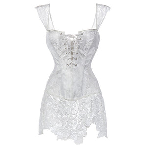 Gothic Burlesque White Corset Dress Lace Skirt With Zipper Back