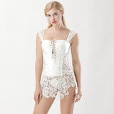 Gothic Burlesque White Corset Dress Lace Skirt With Zipper Back