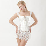 Gothic Burlesque White Corset Dress Lace Skirt With Zipper Back