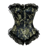 Lace Overlay Vintage Gold Print Brocade Fullbust Corset