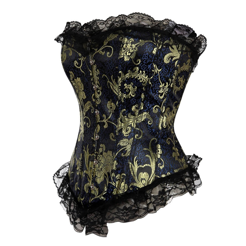 Lace Overlay Vintage Gold Print Brocade Fullbust Corset