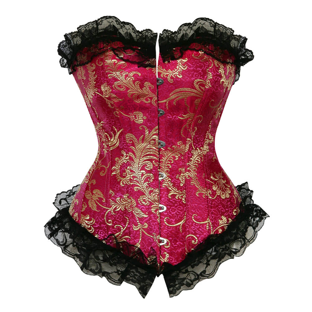 Lace Overlay Vintage Gold Print Brocade Fullbust Corset