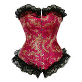 Lace Overlay Vintage Gold Print Brocade Fullbust Corset