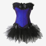 Layered Lace Trim Satin Burlesque Strapless Corset with Skirt