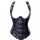Leather Halter Cupless Rivet Steampunk Underbust Corset with Buckles