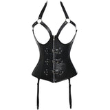 Leather Sexy Suspender Buckle Zip Cupless Open Bust Corset