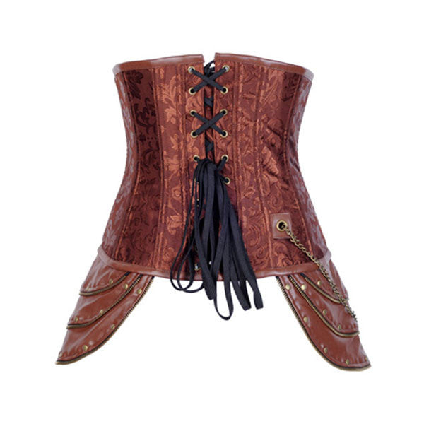 Long Style Leather Steampunk Halloween Outfits Clasp Chain Costumes Corset