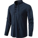 Men's 100% Cotton Retro Style Lace up Long Sleeve Shirts for Medieval Viking Hippie