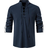 Men's 100% Cotton Retro Style Lace up Long Sleeve Shirts for Medieval Viking Hippie