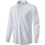 Men's 100% Cotton Retro Style Lace up Long Sleeve Shirts for Medieval Viking Hippie