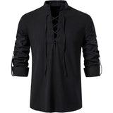 Men's 100% Cotton Retro Style Lace up Long Sleeve Shirts for Medieval Viking Hippie