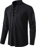 Men's 100% Cotton Retro Style Lace up Long Sleeve Shirts for Medieval Viking Hippie