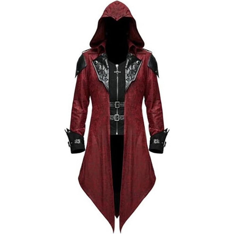 Men's Medieval Tailcoat Steampunk Vintage Hooded Trench Gothic Halloween Costume