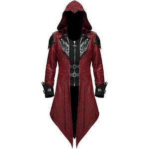 Men's Medieval Tailcoat Steampunk Vintage Hooded Trench Gothic Halloween Costume
