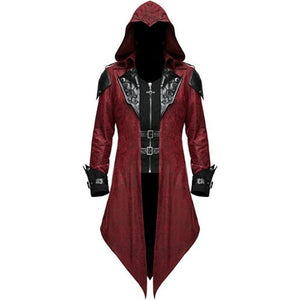 Men's Medieval Tailcoat Steampunk Vintage Hooded Trench Gothic Halloween Costume