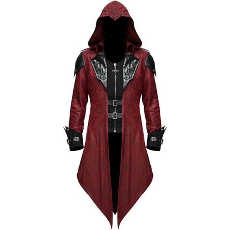 Men's Medieval Tailcoat Steampunk Vintage Hooded Trench Gothic Halloween Costume