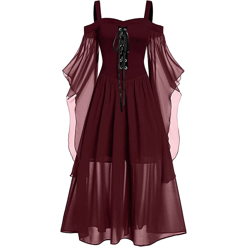 plus size red renaissance dress YYDGH Gothic Maxi Dress for Women Renaissance Medieval Costume Dress Long Sleeve Spring Dresses V-Neck Floor Length Dress Red XL