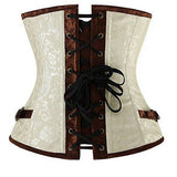 Renaissance Ivory Brown Steel Boned Steampunk Buckles Corset