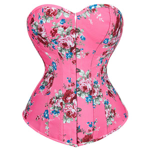 Retro Elegant Floral Print Denim Overbust Sweetheart Corset