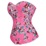 Retro Elegant Floral Print Denim Overbust Sweetheart Corset