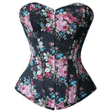 Retro Elegant Floral Print Denim Overbust Sweetheart Corset