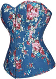 Retro Elegant Floral Print Denim Overbust Sweetheart Corset