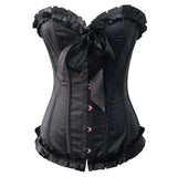 Retro Vintage Sweetheart Satin Bowknot Trim Overbust Corset