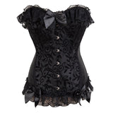 Satin Lace Trim Strapless Bustier Overbust Corset