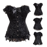 Satin Lace Trim Strapless Bustier Overbust Corset