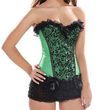 Satin Lace Trim Strapless Bustier Overbust Corset