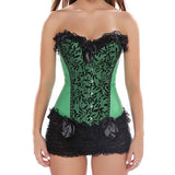 Satin Lace Trim Strapless Bustier Overbust Corset