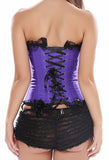 Satin Lace Trim Strapless Bustier Overbust Corset