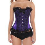 Satin Lace Trim Strapless Bustier Overbust Corset