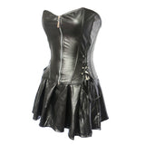 Sexy Hollow Zipper Front Faux Leather Overbust Corset with Dress