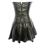 Sexy Hollow Zipper Front Faux Leather Overbust Corset with Dress