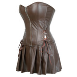 Sexy Hollow Zipper Front Faux Leather Overbust Corset with Dress