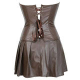 Sexy Hollow Zipper Front Faux Leather Overbust Corset with Dress