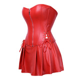 Sexy Hollow Zipper Front Faux Leather Overbust Corset with Dress