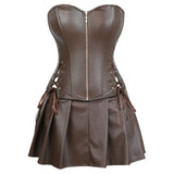 Sexy Hollow Zipper Front Faux Leather Overbust Corset with Dress