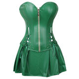 Sexy Hollow Zipper Front Faux Leather Overbust Corset with Dress