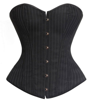 Sexy Pinstripe Denim OL Style Stripe Overbust Corset