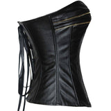 Sexy Faux Leather Zipper Front Gothic Black Corset