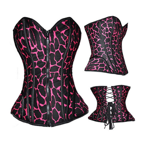 Sexy Leopard Print Steel Boned Zipper Overbust Corset