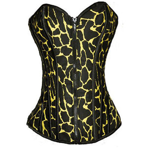 Sexy Leopard Print Steel Boned Zipper Overbust Corset